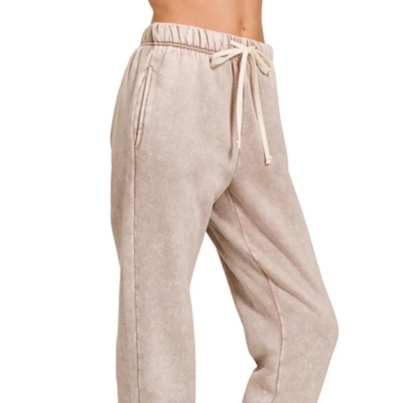 New Zenana Acid Wash Fleece Drawstring Sweatpants Ash Pockets Joggers New - Picture 6 of 7